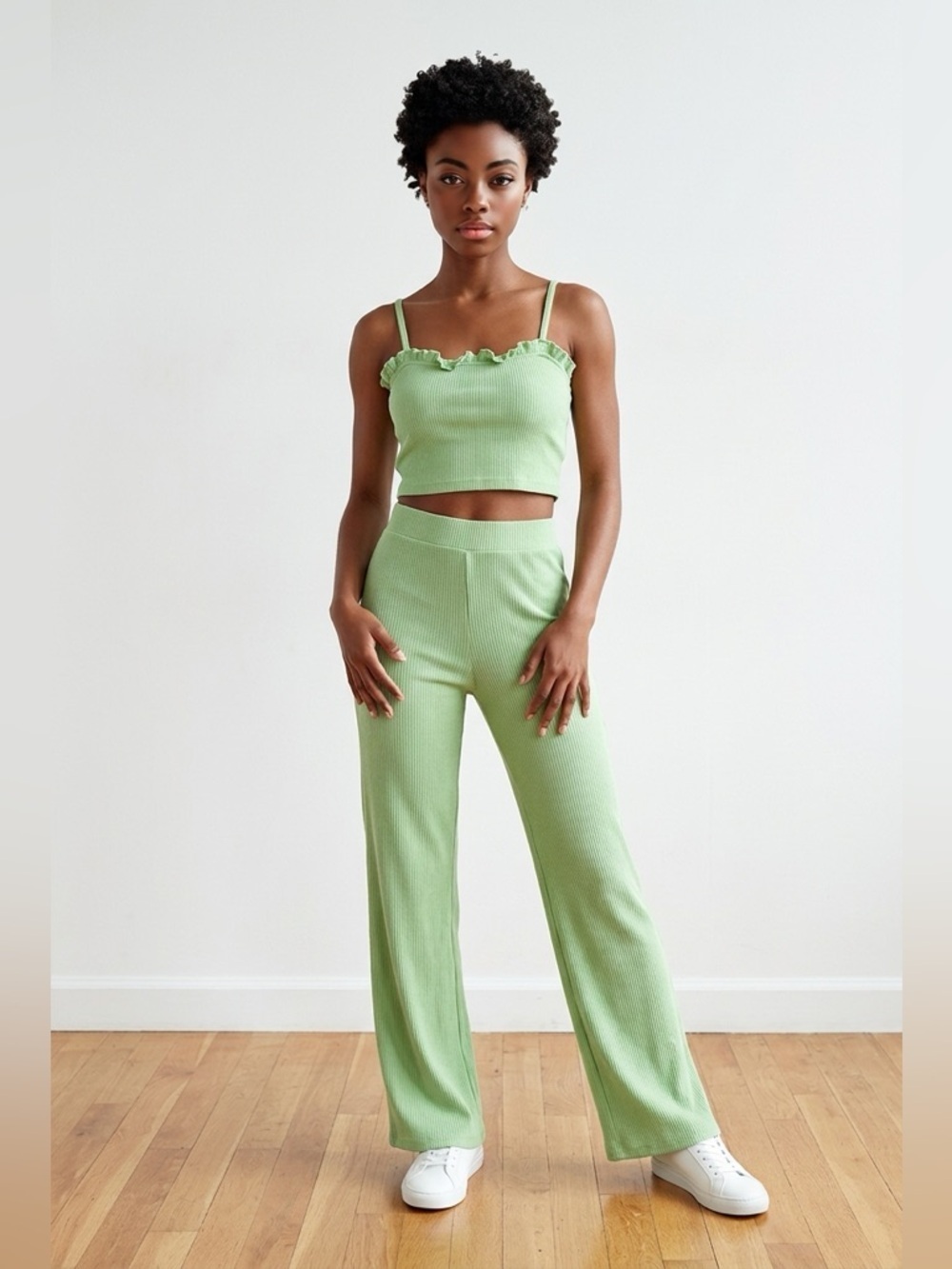 ✨Zara Lime Green Ruffle Trim Top | XS-Small | Stretchy - Picture 2 of 7